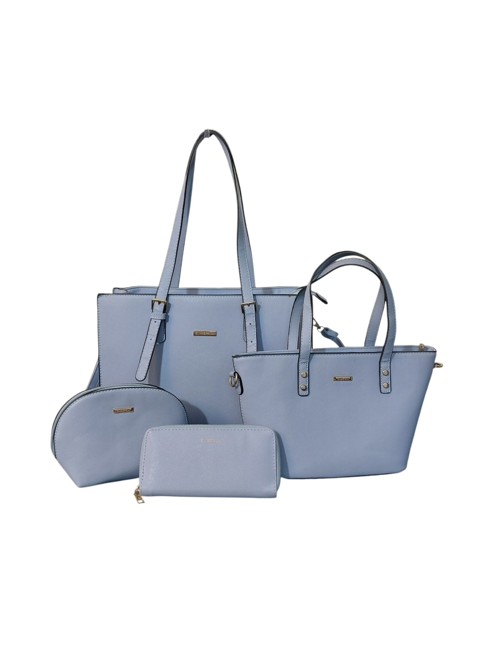 Like NEW 4-Piece Light Blue Tote & Accessory Set With Shoulder Bag Wallet, Pouch
